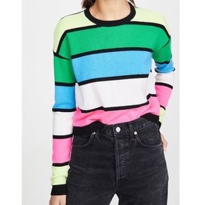 Threads Of PRVLG Neon Striped Colorblock Long Sleeve Merino Wool Crop Top Sz XS